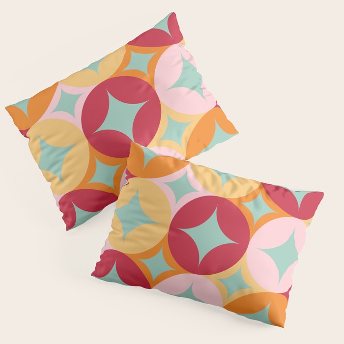 Merry and Bright, Christmas, Retro Art, Orange, Pink, Red, Yellow, Teal Pillow Sham Gallery Image 3