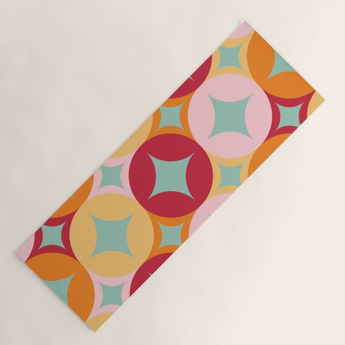 Merry and Bright, Christmas, Retro Art, Orange, Pink, Red, Yellow, Teal Yoga Mat Gallery Image 1