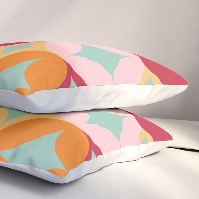 Merry and Bright, Christmas, Retro Art, Orange, Pink, Red, Yellow, Teal Pillow Sham Gallery Image 3