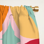 Merry and Bright, Christmas, Retro Art, Orange, Pink, Red, Yellow, Teal Window Curtain Gallery Image 2