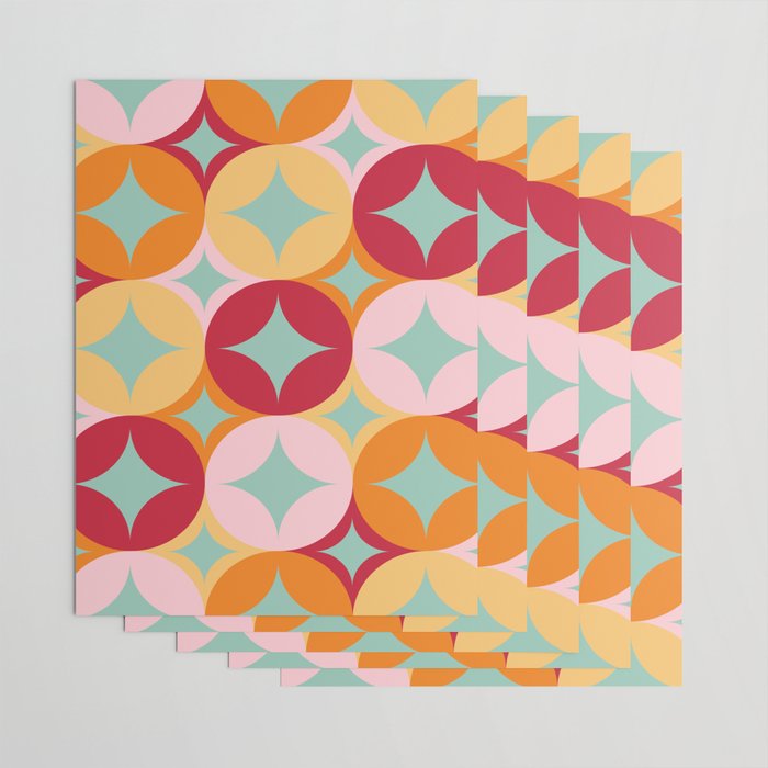 Merry and Bright, Christmas, Retro Art, Orange, Pink, Red, Yellow, Teal Wrapping Paper Gallery Image 3