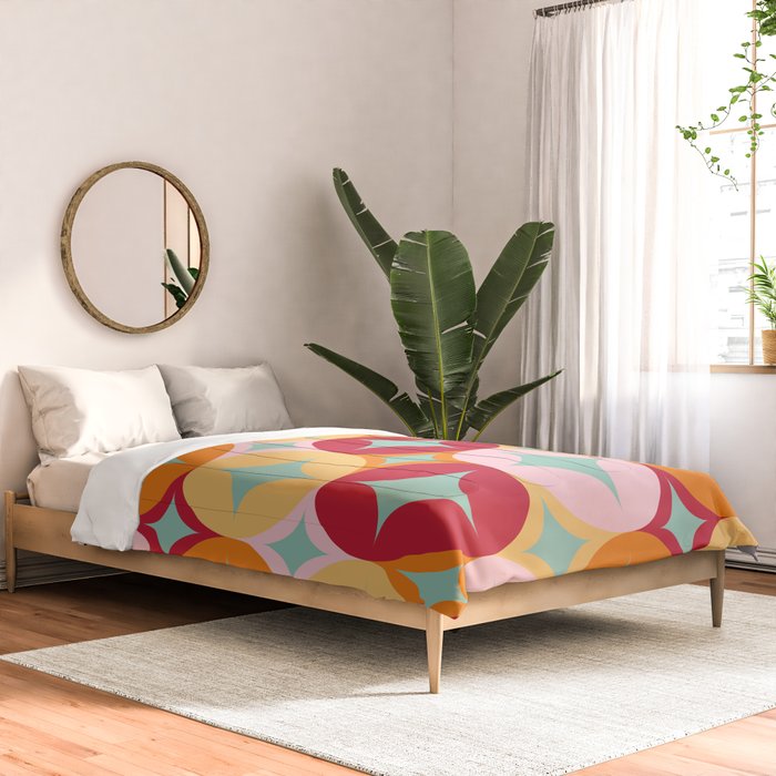 Merry and Bright, Christmas, Retro Art, Orange, Pink, Red, Yellow, Teal Comforter Gallery Image 2