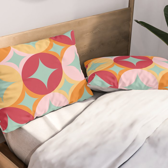 Merry and Bright, Christmas, Retro Art, Orange, Pink, Red, Yellow, Teal Pillow Sham Gallery Image 2