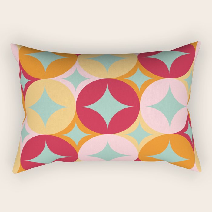Merry and Bright, Christmas, Retro Art, Orange, Pink, Red, Yellow, Teal Rectangular Pillow Gallery Image 1