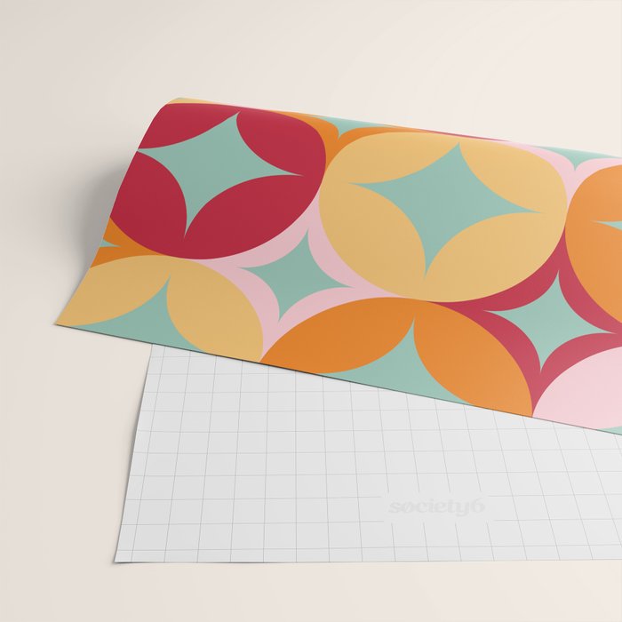 Merry and Bright, Christmas, Retro Art, Orange, Pink, Red, Yellow, Teal Wrapping Paper Gallery Image 2