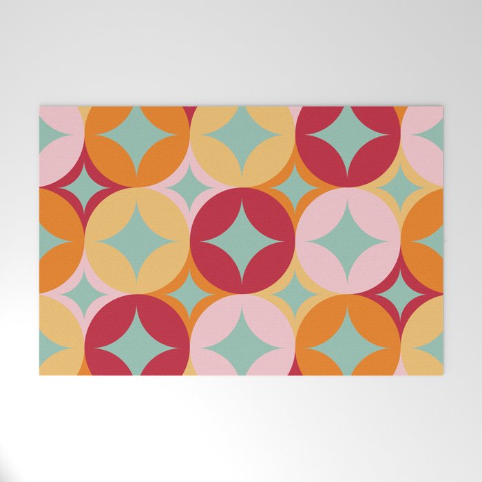 Merry and Bright, Christmas, Retro Art, Orange, Pink, Red, Yellow, Teal Welcome Mat Gallery Image 1