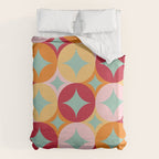 Merry and Bright, Christmas, Retro Art, Orange, Pink, Red, Yellow, Teal Duvet Cover Gallery Image 6