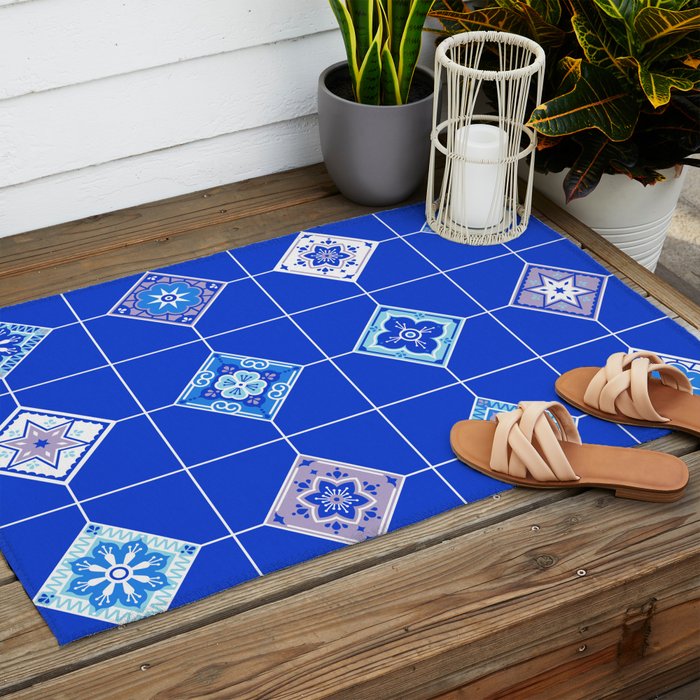 Talavera Mexican Tile - Blue Palette Outdoor Rug Gallery Image 2