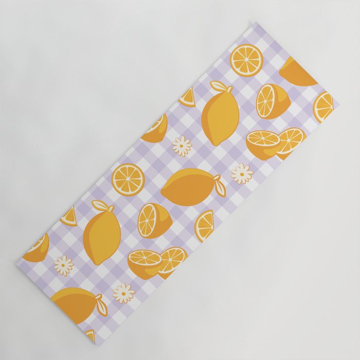 Lemons on Lilac Purple Gingham Yoga Mat Gallery Image 1