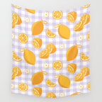 Lemons on Lilac Purple Gingham Wall Tapestry Gallery Image 4