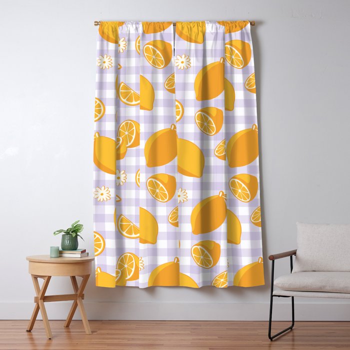 Lemons on Lilac Purple Gingham Window Curtain Gallery Image 5