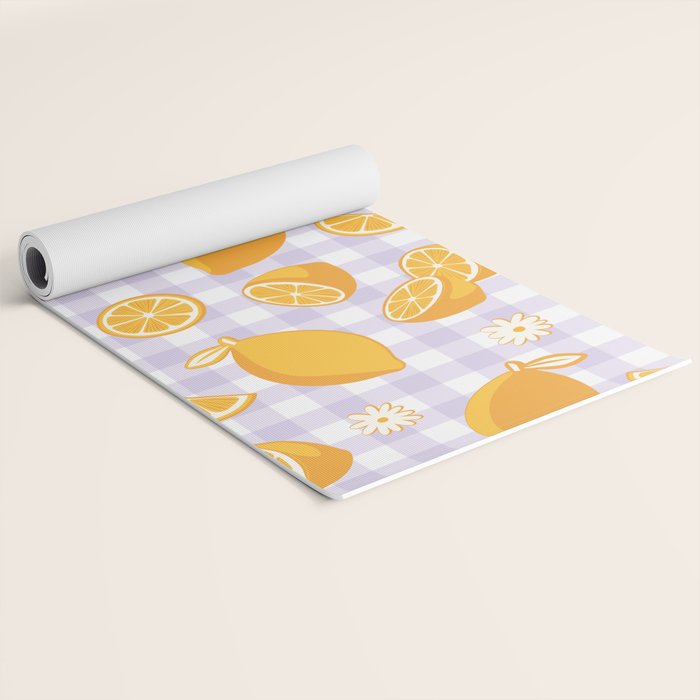 Lemons on Lilac Purple Gingham Yoga Mat Gallery Image 2