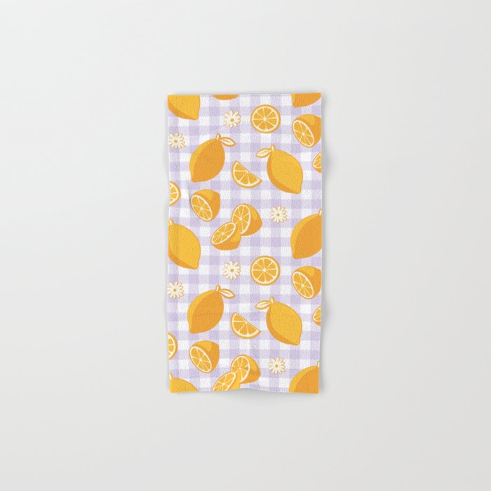 Lemons on Lilac Purple Gingham Bath Towel Gallery Image 1