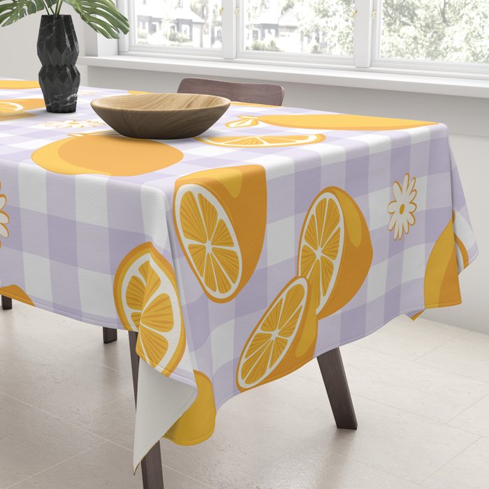 Lemons on Lilac Purple Gingham Tablecloth Gallery Image 3