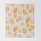 Lemons on Lilac Purple Gingham Throw Blanket Gallery Image 2