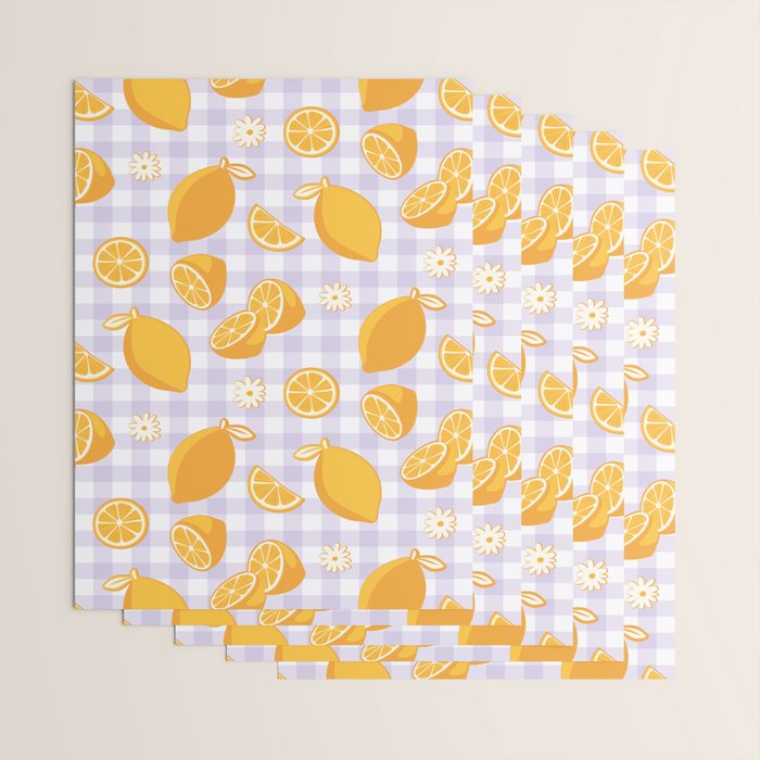 Lemons on Lilac Purple Gingham Wrapping Paper Gallery Image 3