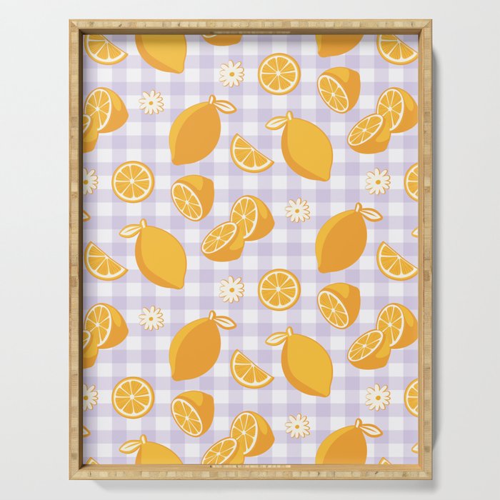 Lemons on Lilac Purple Gingham Serving Tray Gallery Image 1