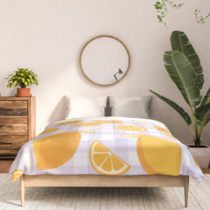 Lemons on Lilac Purple Gingham Comforter Gallery Image 3