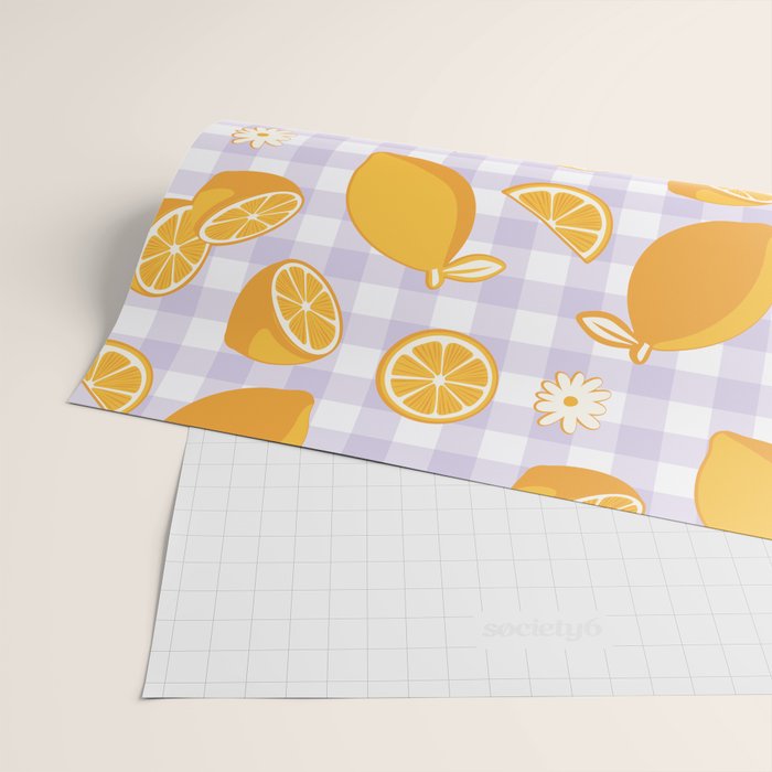 Lemons on Lilac Purple Gingham Wrapping Paper Gallery Image 2