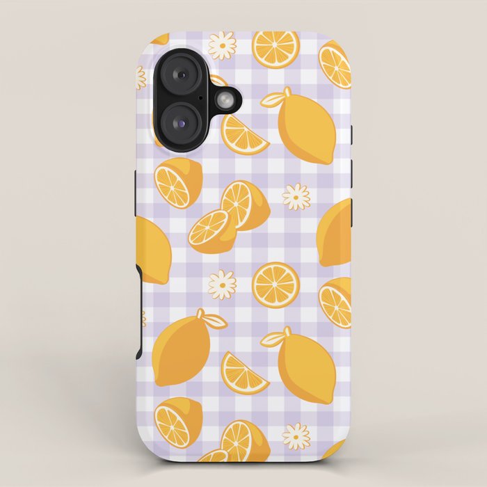 Lemons On Lilac Purple Gingham Iphone Case