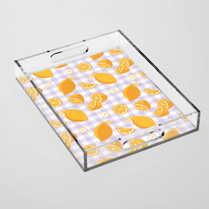 Lemons on Lilac Purple Gingham Acrylic Tray Gallery Image 1