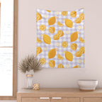 Lemons on Lilac Purple Gingham Wall Tapestry Gallery Image 2