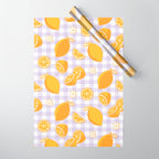 Lemons on Lilac Purple Gingham Wrapping Paper Gallery Image 1