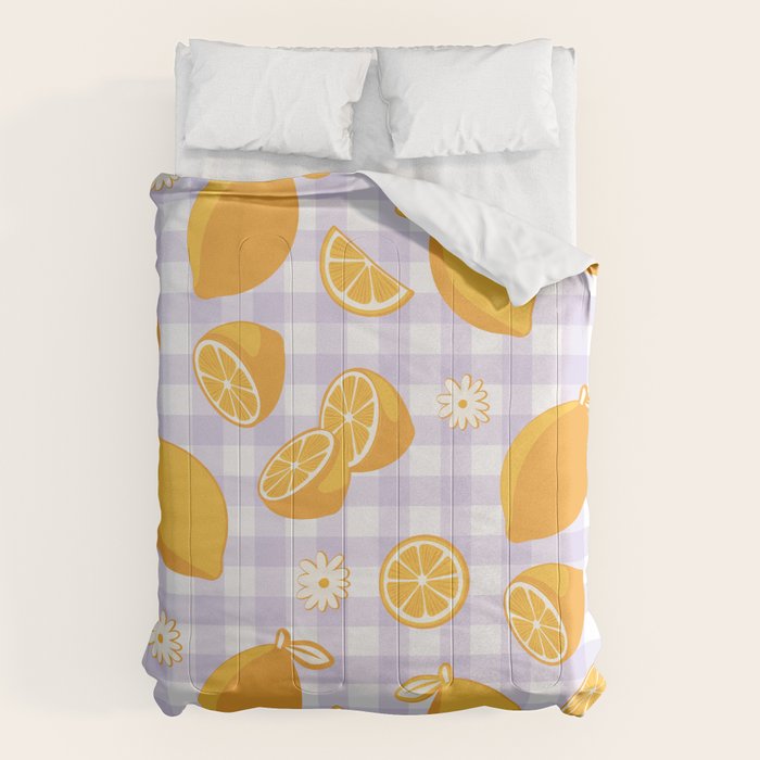 Lemons on Lilac Purple Gingham Comforter Gallery Image 6