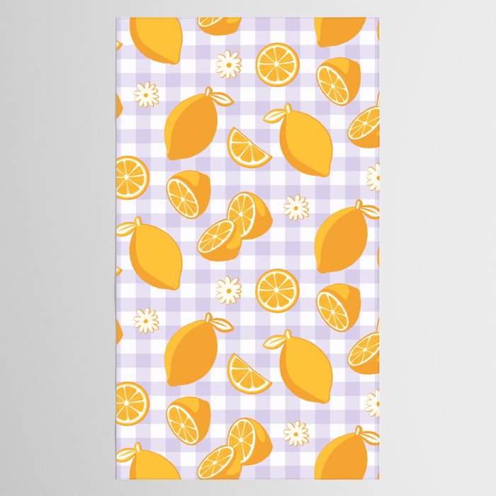 Lemons on Lilac Purple Gingham Tablecloth Gallery Image 2