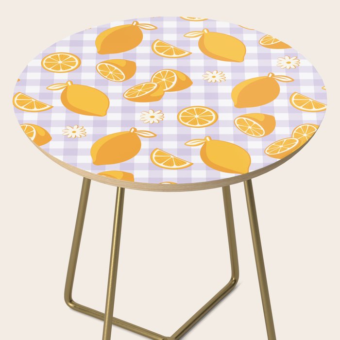 Lemons on Lilac Purple Gingham Side Table Gallery Image 2