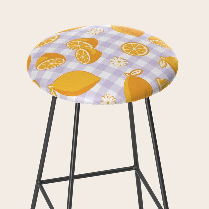 Lemons on Lilac Purple Gingham Stool Gallery Image 2