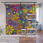 Groovy Maximalist Floral Retro Garden Gingham Flowers 60s 70s Pattern Wall Mural Gallery Image 1