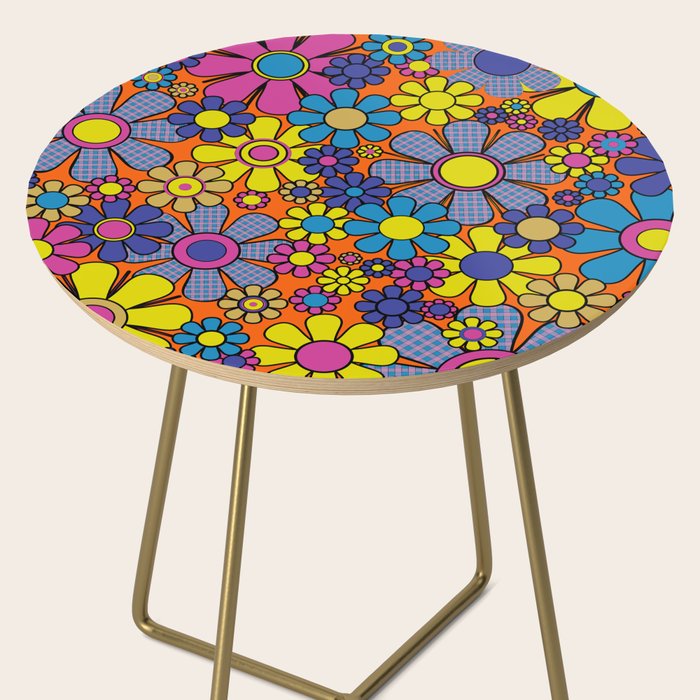 Groovy Maximalist Floral Retro Garden Gingham Flowers 60s 70s Pattern Side Table Gallery Image 2
