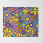 Groovy Maximalist Floral Retro Garden Gingham Flowers 60s 70s Pattern Throw Blanket Gallery Image 2