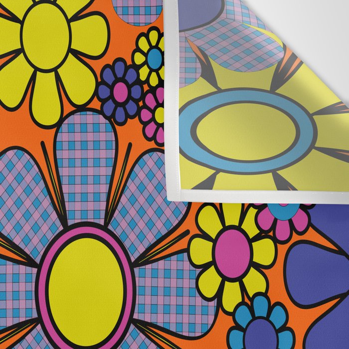 Groovy Maximalist Floral Retro Garden Gingham Flowers 60s 70s Pattern Wall Tapestry Gallery Image 3