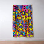 Groovy Maximalist Floral Retro Garden Gingham Flowers 60s 70s Pattern Window Curtain Gallery Image 3