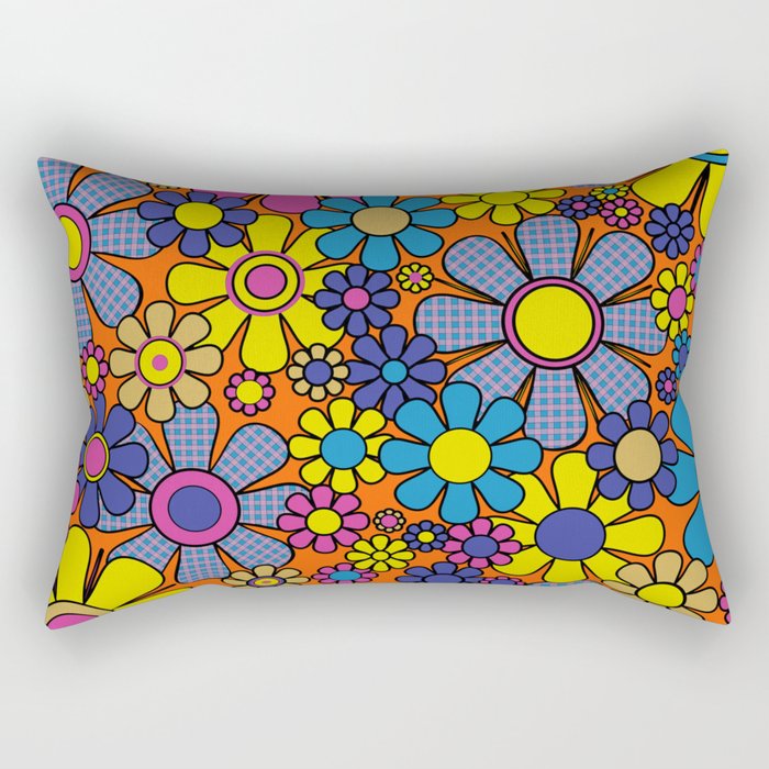 Groovy Maximalist Floral Retro Garden Gingham Flowers 60s 70s Pattern Rectangular Pillow Gallery Image 1