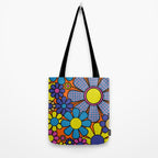 Groovy Maximalist Floral Retro Garden Gingham Flowers 60s 70s Pattern Tote Bag Gallery Image 2