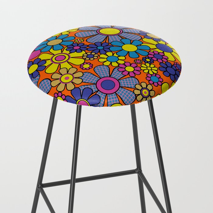 Groovy Maximalist Floral Retro Garden Gingham Flowers 60s 70s Pattern Stool Gallery Image 2