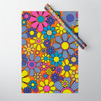 Groovy Maximalist Floral Retro Garden Gingham Flowers 60s 70s Pattern Wrapping Paper Gallery Image 1