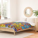 Groovy Maximalist Floral Retro Garden Gingham Flowers 60s 70s Pattern Duvet Cover Gallery Image 2