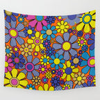 Groovy Maximalist Floral Retro Garden Gingham Flowers 60s 70s Pattern Wall Tapestry Gallery Image 4