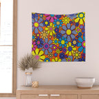 Groovy Maximalist Floral Retro Garden Gingham Flowers 60s 70s Pattern Wall Tapestry Gallery Image 2