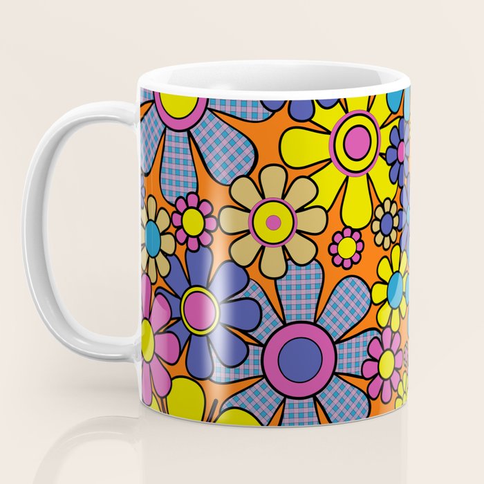 Groovy Maximalist Floral Retro Garden Gingham Flowers 60s 70s Pattern Coffee Mug Gallery Image 3
