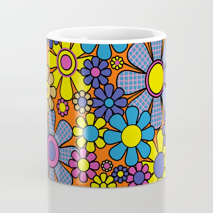 Groovy Maximalist Floral Retro Garden Gingham Flowers 60s 70s Pattern Coffee Mug Gallery Image 4