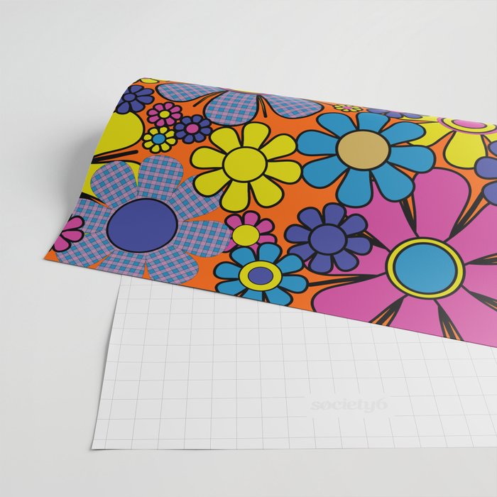 Groovy Maximalist Floral Retro Garden Gingham Flowers 60s 70s Pattern Wrapping Paper Gallery Image 2