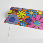 Groovy Maximalist Floral Retro Garden Gingham Flowers 60s 70s Pattern Wrapping Paper Gallery Image 2
