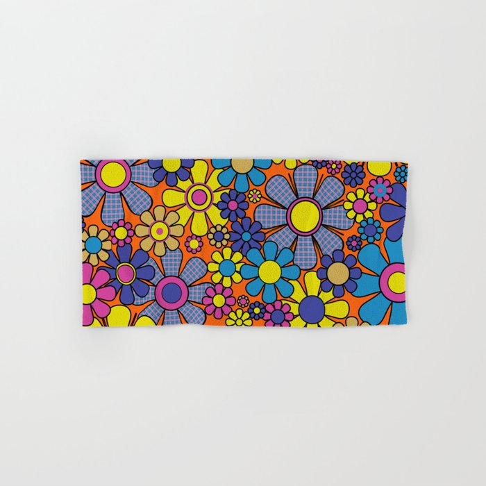 Groovy Maximalist Floral Retro Garden Gingham Flowers 60s 70s Pattern Bath Towel Gallery Image 1