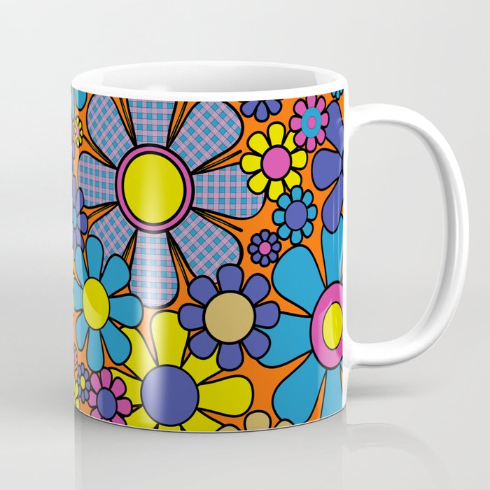 Groovy Maximalist Floral Retro Garden Gingham Flowers 60s 70s Pattern Coffee Mug Gallery Image 1