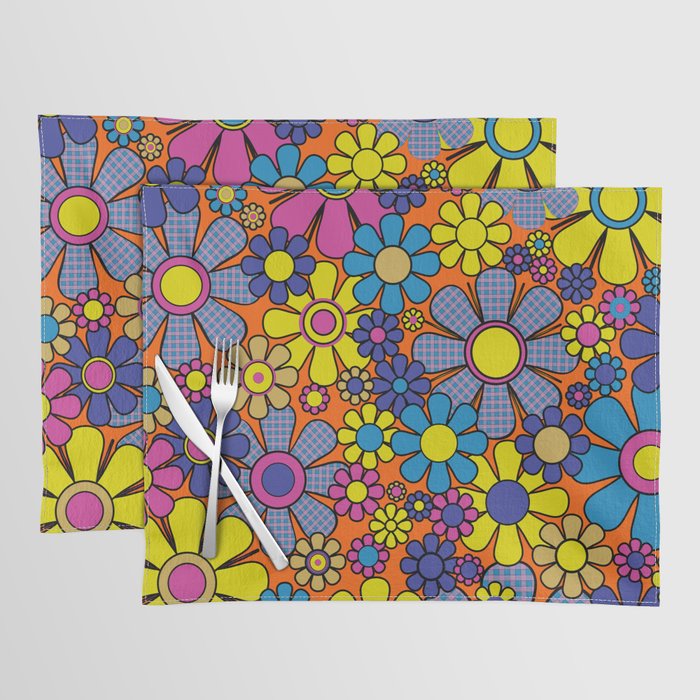 Groovy Maximalist Floral Retro Garden Gingham Flowers 60s 70s Pattern Placemat Gallery Image 1